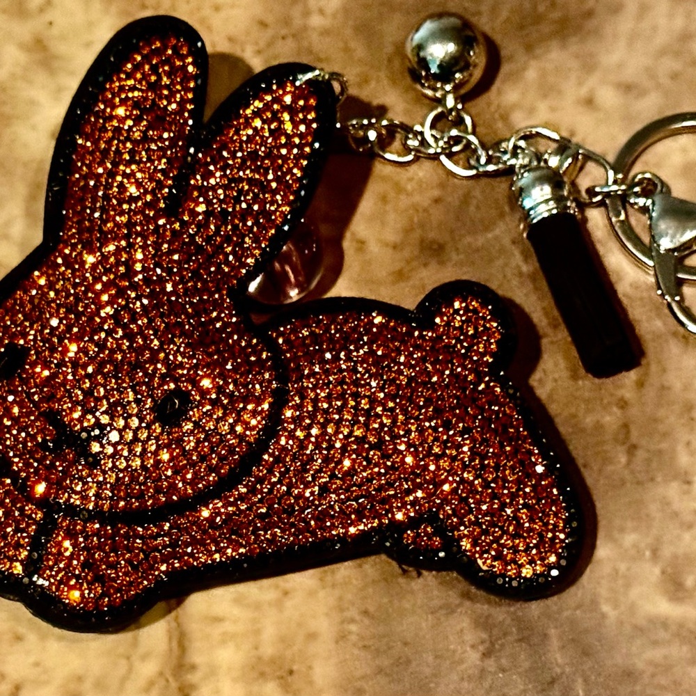 Glitter Bunny Keychain - Orange Rabbit Charm